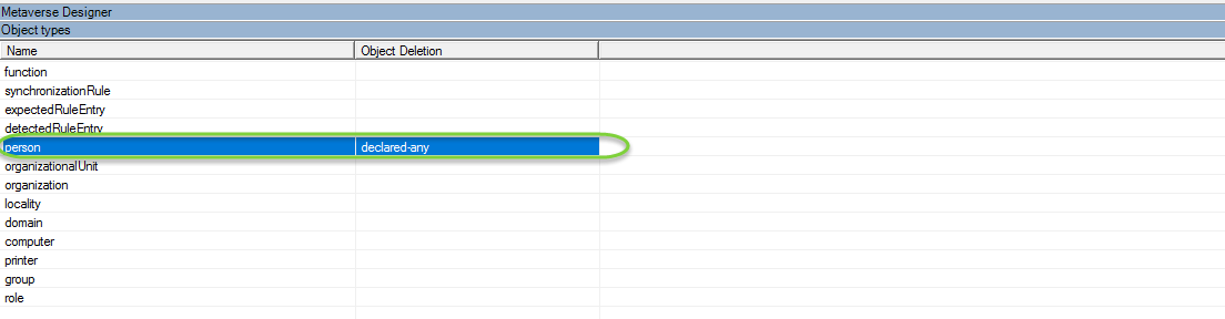 Captura de ecrã a mostrar os tipos de objeto metaverso Designer com o tipo de objeto pessoa selecionado.