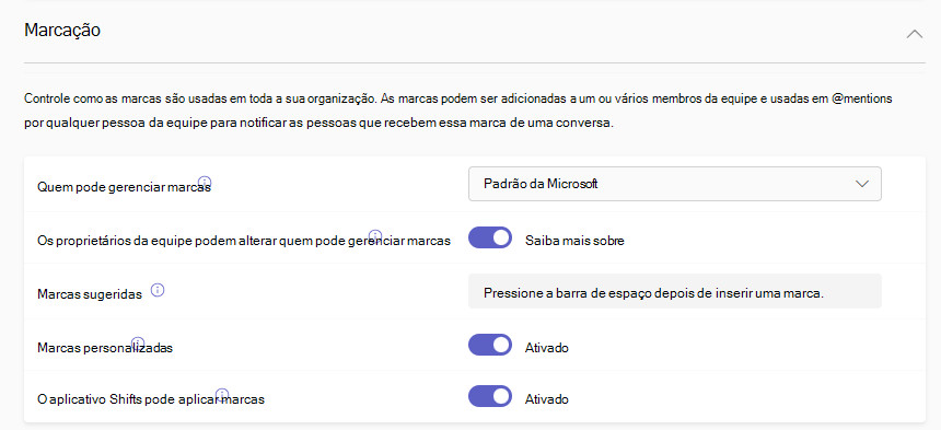 Captura de ecrã a mostrar as definições de etiquetagem no centro de administração do Microsoft Teams.