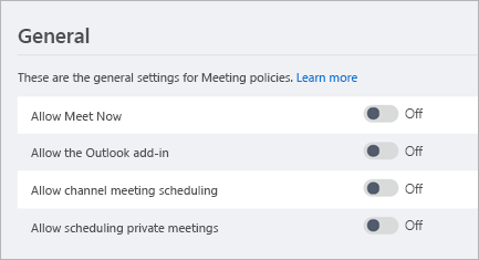 Captura de tela das configurações no centro de administração do Microsoft Teams.