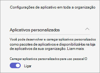 Captura de ecrã a mostrar as definições da aplicação personalizada ao nível da organização.