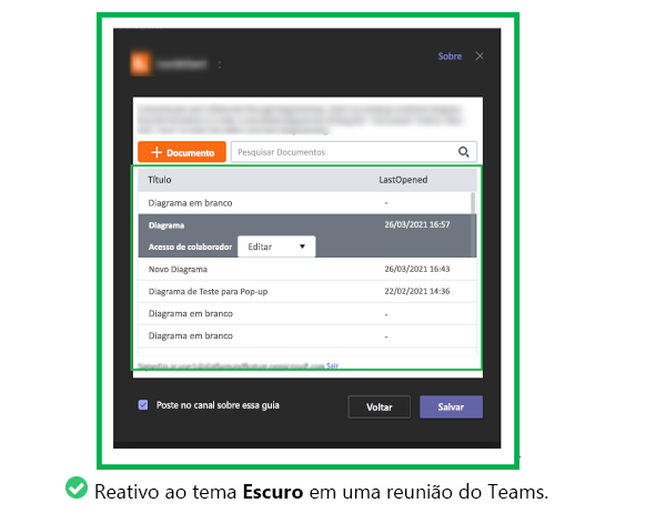 O gráfico mostra um exemplo de um separador a responder a um tema no Teams.