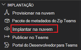 Captura de ecrã a mostrar a implementação na nuvem realçada a vermelho.