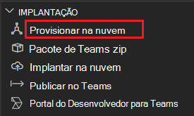 Captura de ecrã a mostrar a seleção de aprovisionamento na nuvem em Toolkit do Teams.