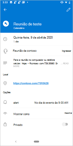 O ecrã participar na reunião no Android.