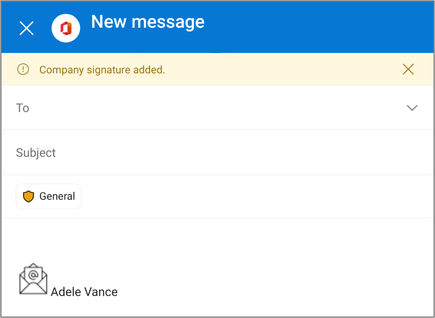 Uma assinatura de exemplo adicionada a uma mensagem que está a ser composta no Outlook Mobile.