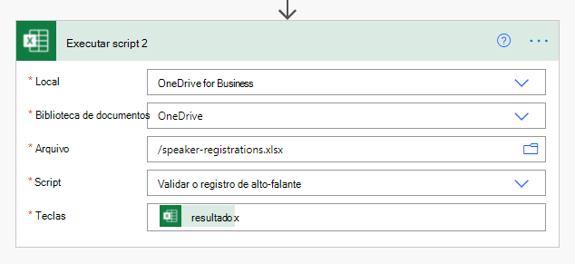 O conector concluído do Excel Online (Business) para o segundo script no Power Automate.