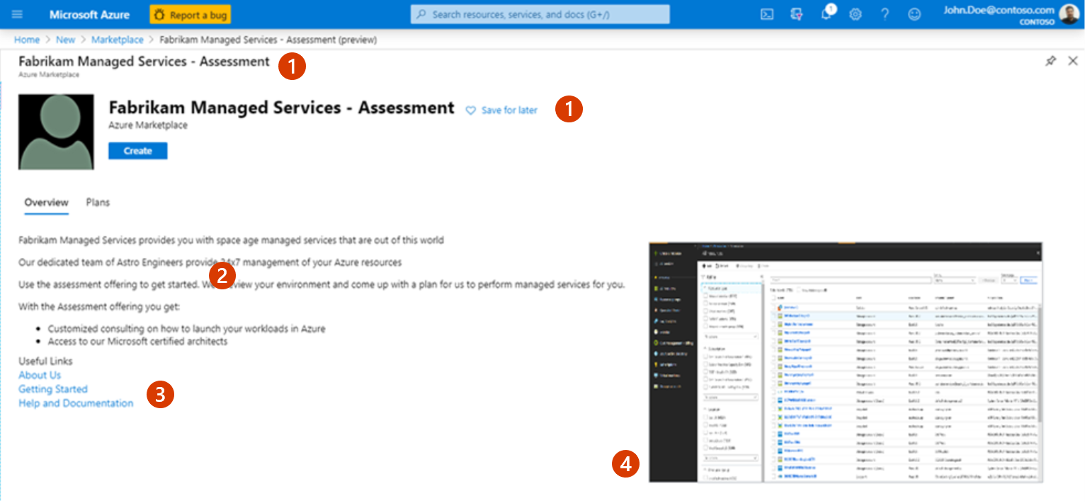 Ilustra uma listagem de ofertas no portal do Azure.