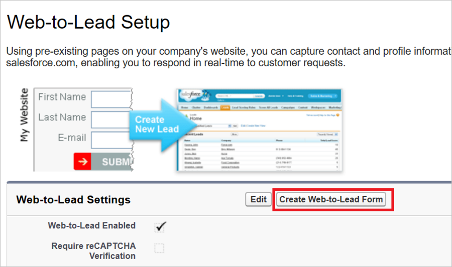 Configuração Web-to-Lead do Salesforce