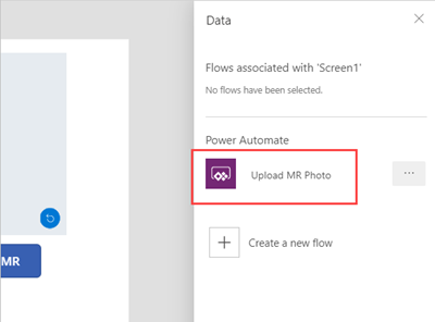 Uma captura de ecrã do painel Dados do Power Apps Studio a mostrar o novo fluxo.