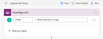 Uma captura de ecrã da janela de edição do Power Automate, com a etiqueta de entrada de Ficheiro alterada para Imagem.