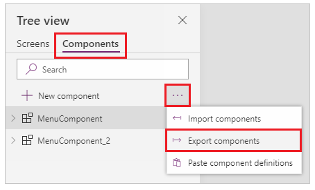 Exportar vista de árvore de componentes.