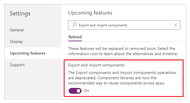 Ativar exportação e importação de componentes.