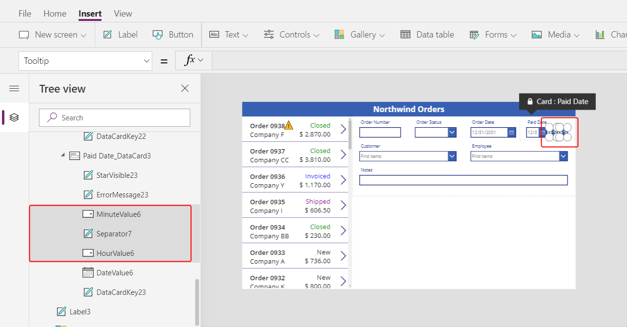 Selecionar o controlo de hora no cartão de Data Paga.