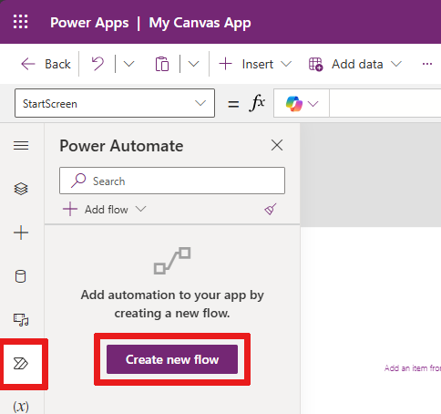 Captura de ecrã que mostra onde a secção do Power Automate está localizada.