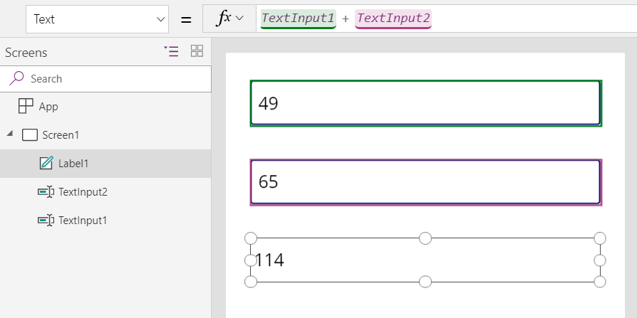 Calcular a soma de dois números em Power Apps.