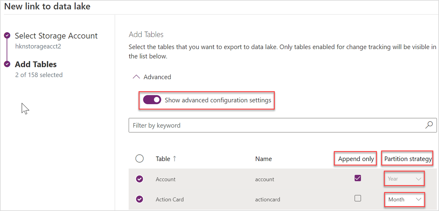 Mostrar a configuração avançada.