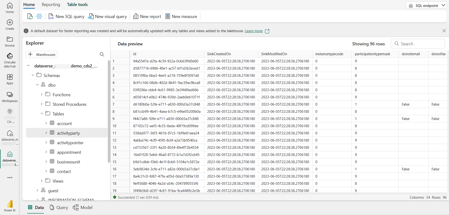 Ponto final de SQL com atalhos gerados pelo Dataverse