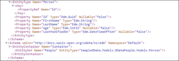 Parte 2 do XML da origem de dados externos OData.