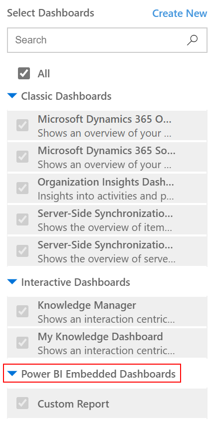 Categoria do Power BI embedded de dashboards do estruturador de aplicações.