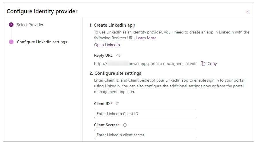 Configurar a aplicação do LinkedIn.