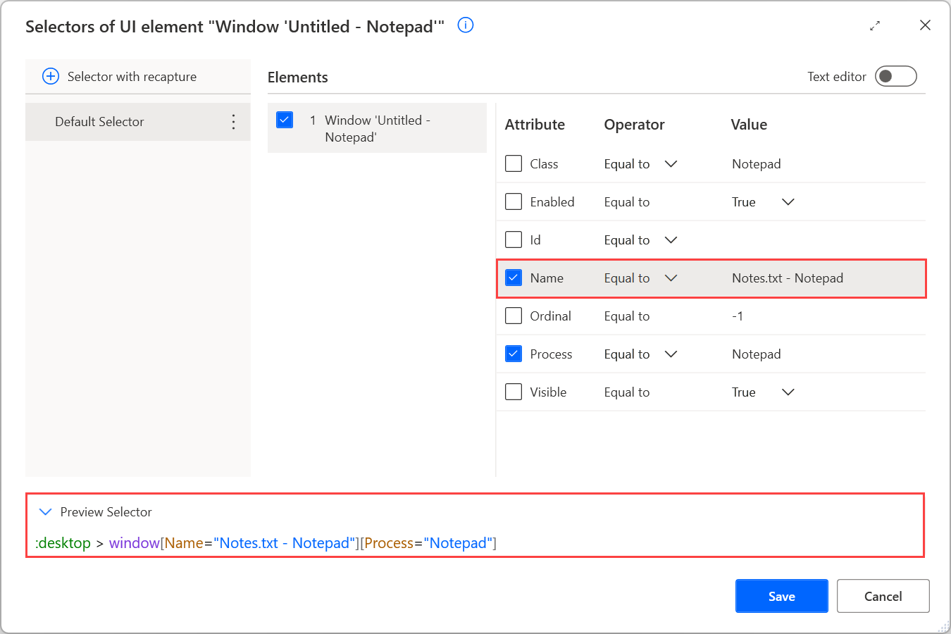 Captura de ecrã do seletor do Bloco de Notas atualizado.