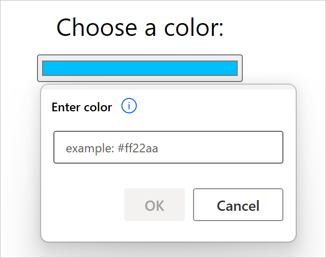 Captura de ecrã do ecrã personalizado do seletor de cores.