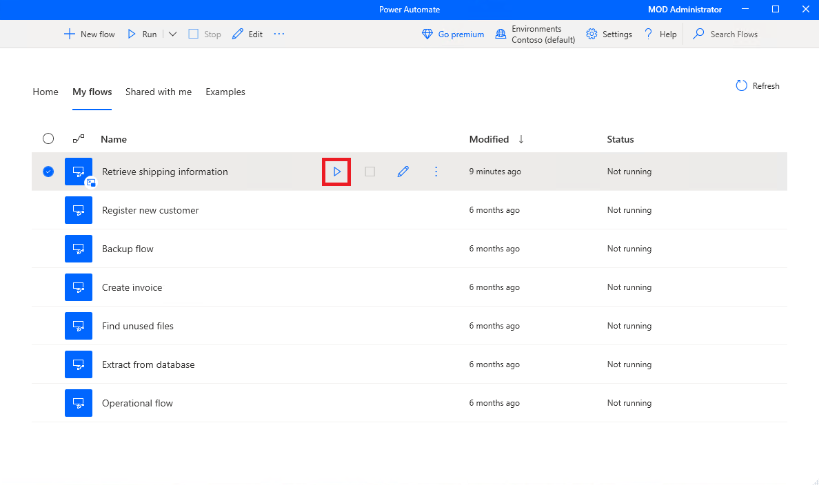 Defina a propriedade do fluxo e execute no picture-in-picture através da consola do Power Automate.