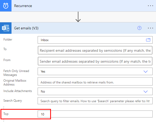 Captura de ecrã de um cartão de e-mail configurado.