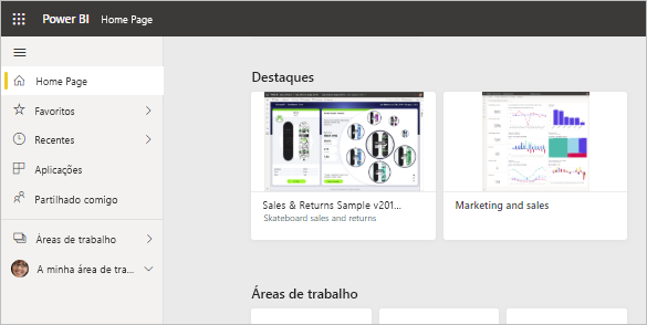 Conteúdo em destaque do Power BI na Página Inicial