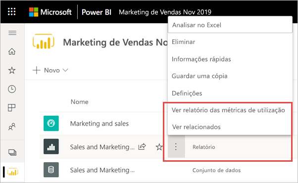 Captura de ecrã dos passos para ver as Métricas de Utilização.