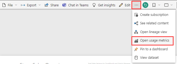 Captura de ecrã a mostrar a seleção de Mais opções, Abrir métricas de utilização.
