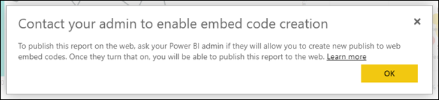 Captura de ecrã de Contactar o administrador do Power BI.