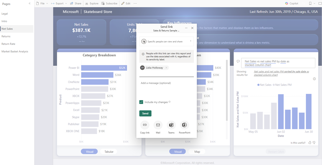 Captura de tela que mostra a caixa de diálogo Compartilhar com o Microsoft Teams.