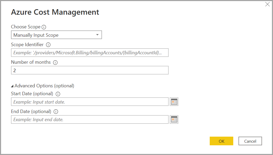 Captura de tela do Microsoft Cost Management com o número de meses de entrada