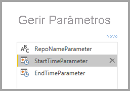 Captura de tela que mostra Novo para criar outro parâmetro.