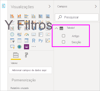 Screenshot shows the table created with the two fields loaded into Power BI Desktop.