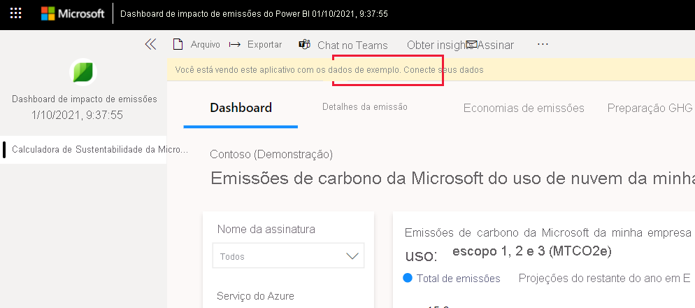 Captura de ecrã a mostrar a ligação dos seus dados.