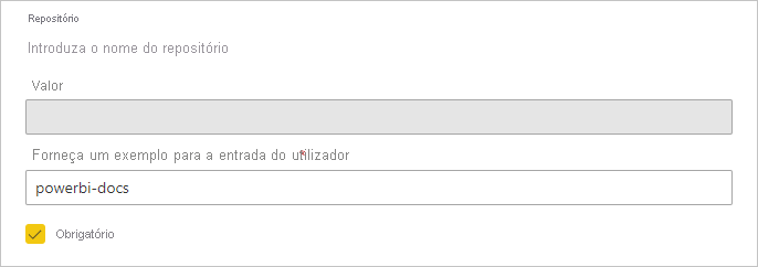 Captura de tela de um valor de parâmetro exigido do usuário.