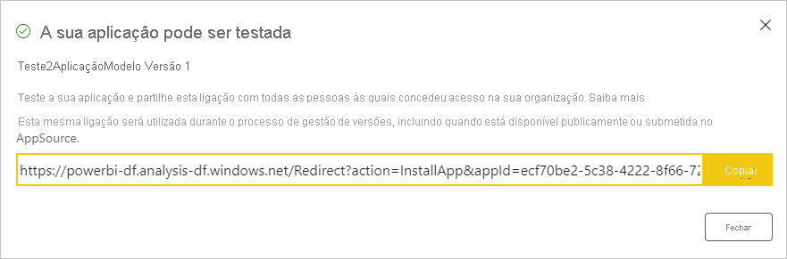 Captura de tela da mensagem informando que o aplicativo de teste está pronto.