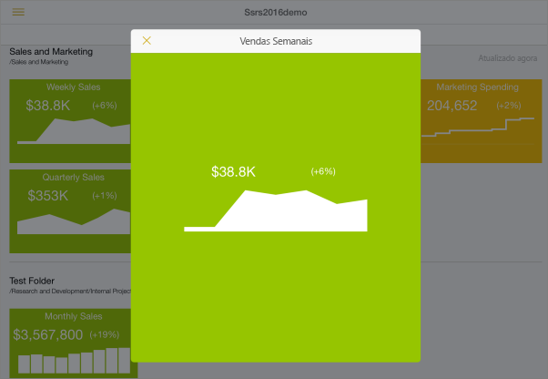 Captura de ecrã de um KPI no modo de foco na aplicação móvel Power BI..