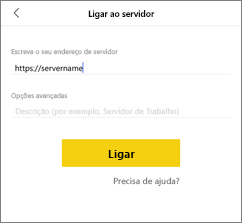 Captura de ecrã da caixa de diálogo Ligar ao servidor.