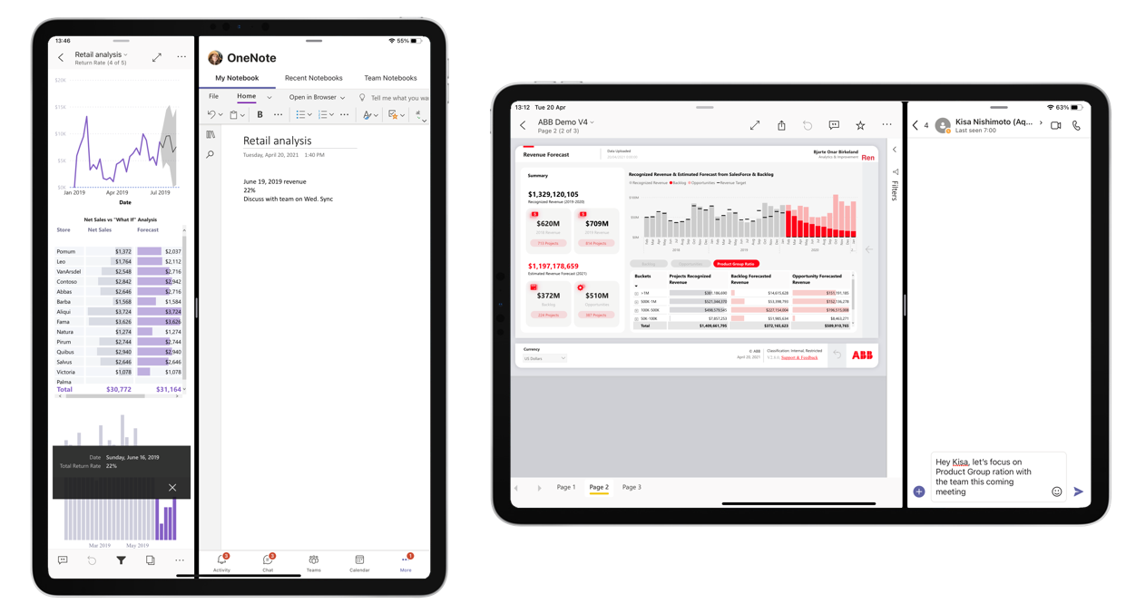 Captura de ecrã da aplicação móvel que está a ser utilizada no modo Split View.