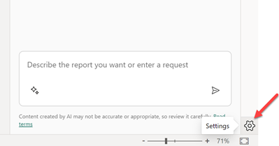 Captura de ecrã das definições da área de trabalho no ambiente de trabalho do Power BI.