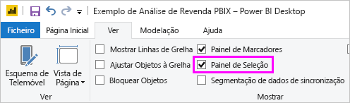 Captura de ecrã a mostrar a ativação do painel Seleção.