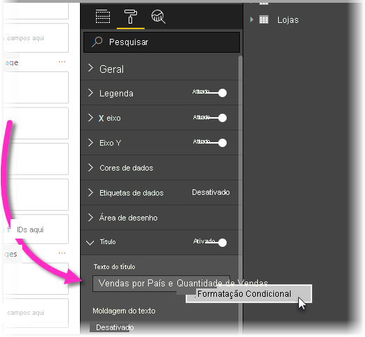 Captura de ecrã a mostrar a opção de formatação condicional do Power BI Desktop.