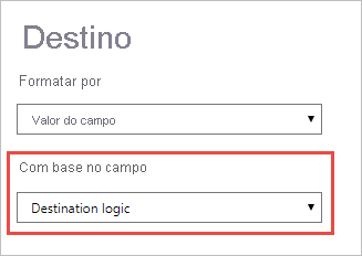 Captura de ecrã do painel Ação de Destino, realçando a seleção do campo base.