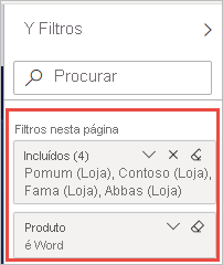 Captura de ecrã do painel Filtros, realçando os filtros aplicados.