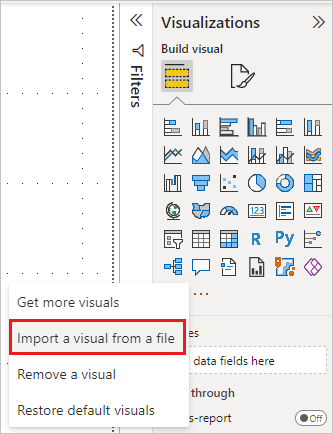 Captura de ecrã a mostrar Mais opções no painel Visualizações do Power B I.