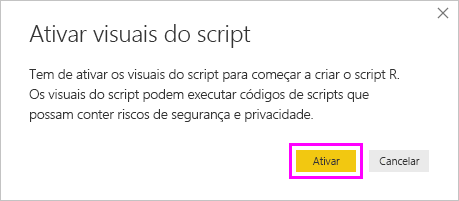 Captura de ecrã da caixa de diálogo Ativar elementos visuais de script, realçando Ativar.