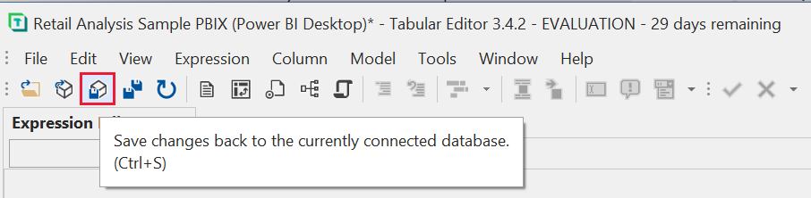 Captura de tela realçando as configurações de Salvar perspetivas no Editor de Tabela.